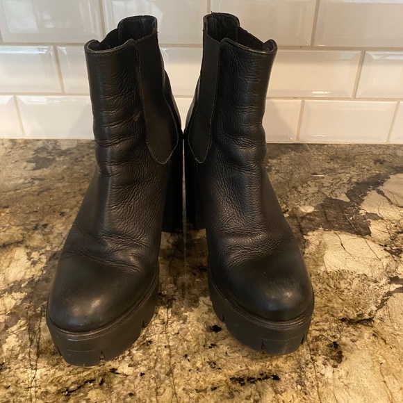 Black Chunky Lug Sole Platform Boots Chelsea Italy - Picture 2 of 7